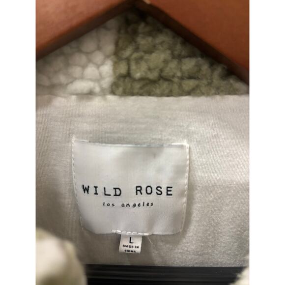 Sherpa Vest Green Cream Checkerboard Fleece Zip Up Women's L - Picture 5 of 10